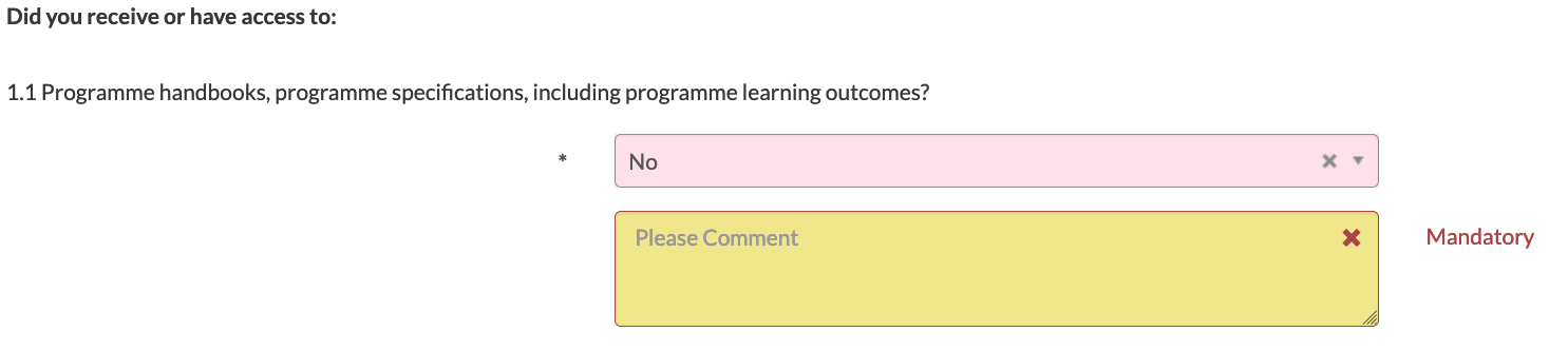 Screenshot showing a mandatory question in Evision.