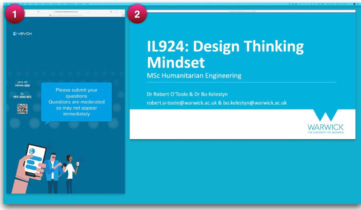 This is the view we present to students, with slides and other windows.