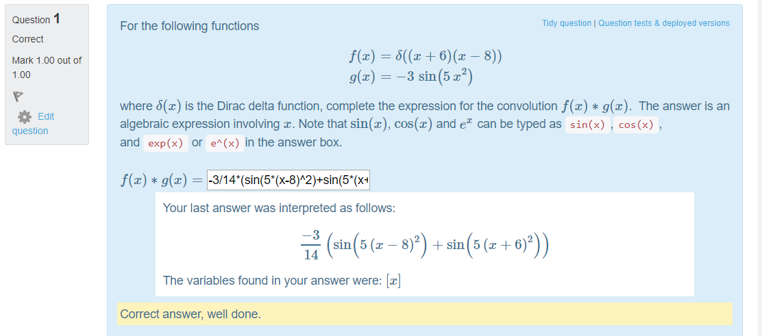 Example of a STACK question type in Moodle Quiz