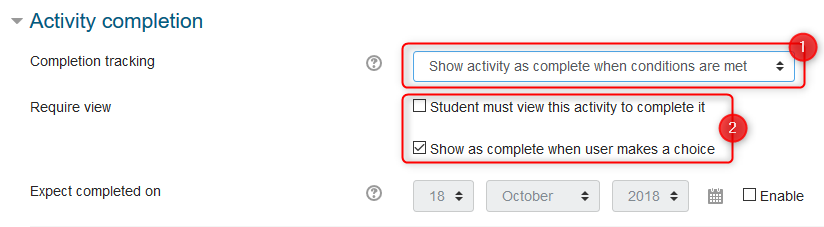 Turn on activity completion