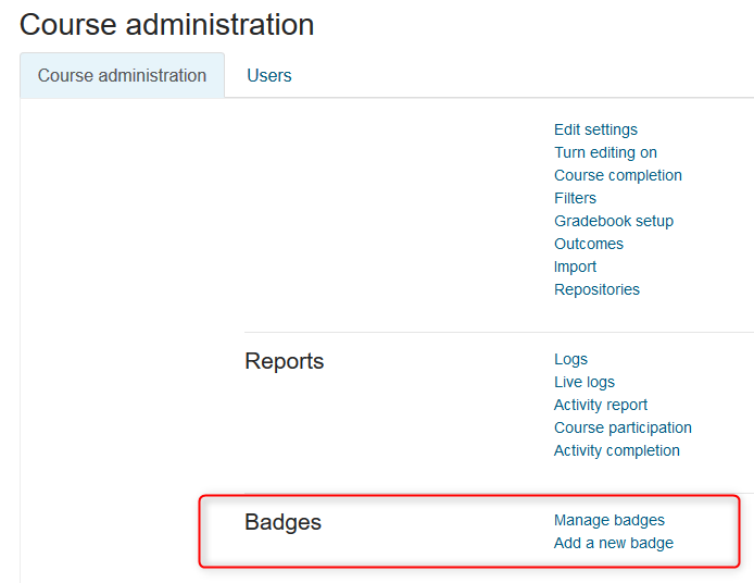 Add a new badge via course admin