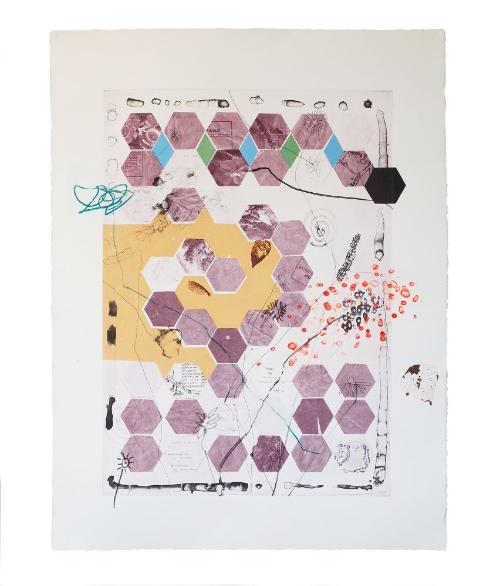 print of hexagons and leaves