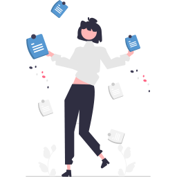 Illustration of a person surrounded by to do lists