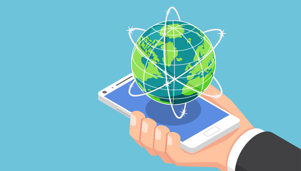 illustration of a smartphone with a globe above it