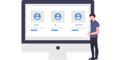 Person standing next to a giant computer screen