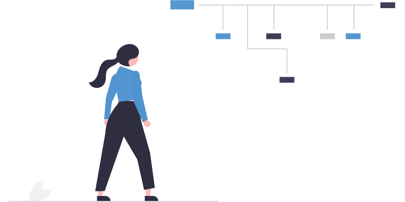 Illustration of a person looking at an organisation chart