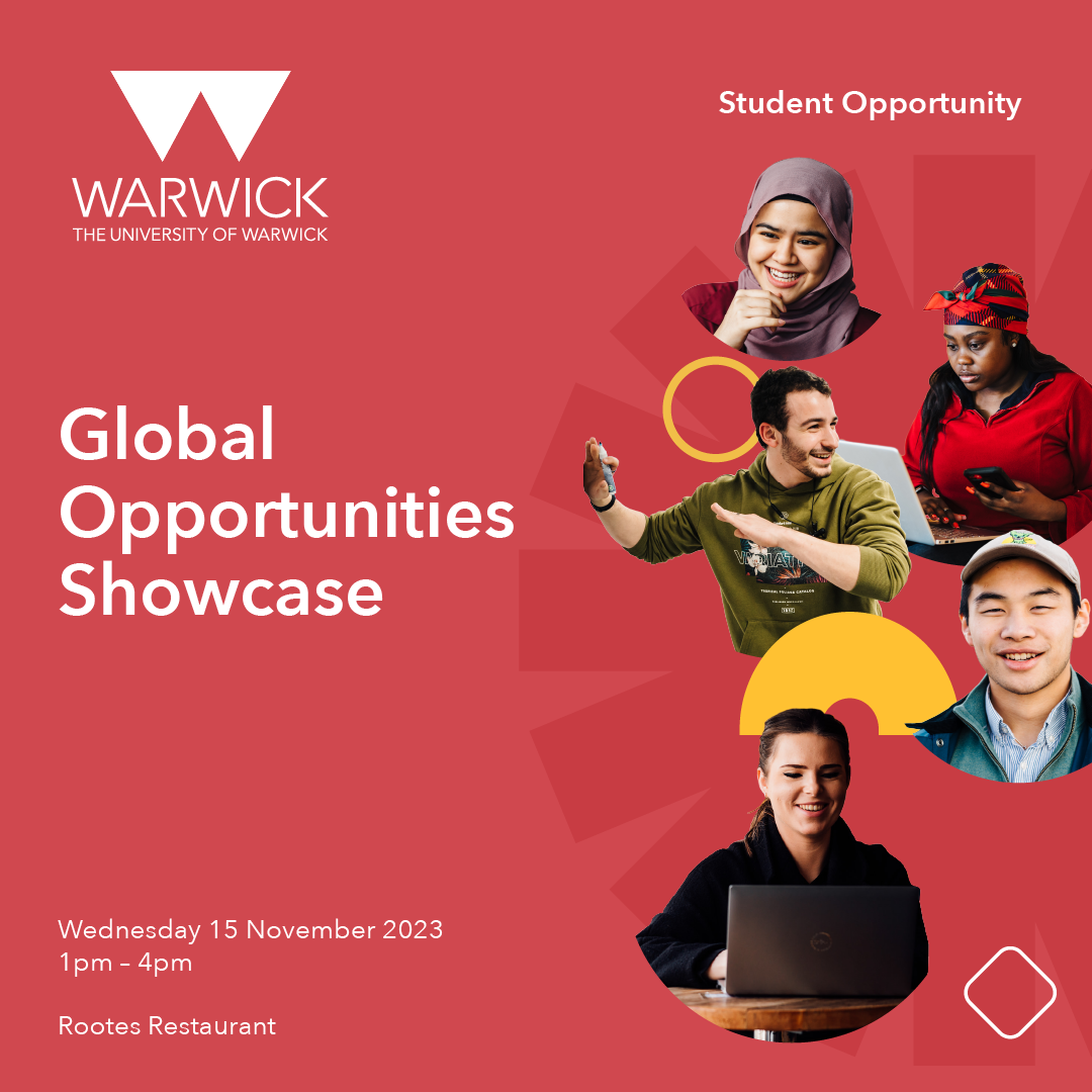 Image to promote the Global Opportunities Showcase 15 November 2023 Rootes Restaurant, Rootes Building