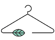 Line drawing of a clothes hanger with a green leaf