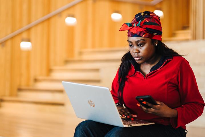 A student using a laptop