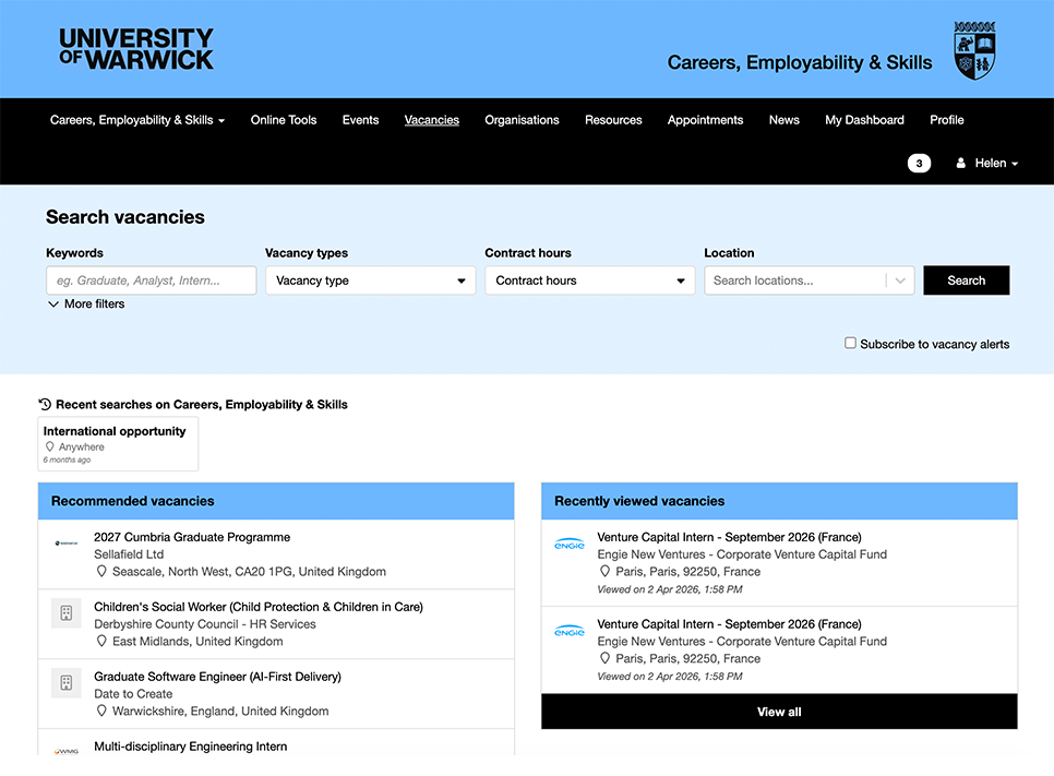 Screen shot of vacancies on myAdvantage