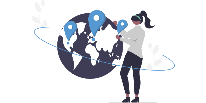 Illustration of a person placing marker pins in a globe