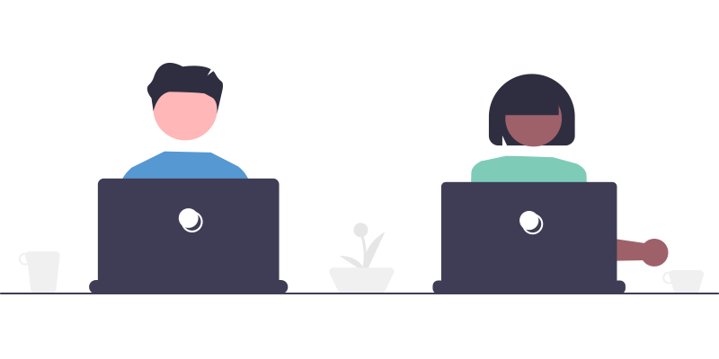 Illustration of two people working at laptops