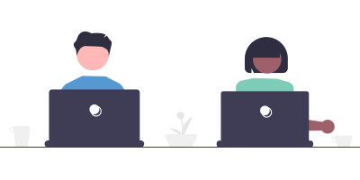 Illustration of two people working on laptops