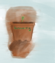 Blurred painting of a plantpot with a green shoot captioned growing