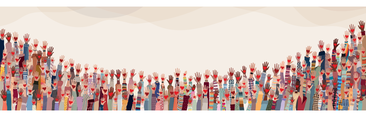 Illustration of a huge crowd of raised hands from many diverse people
