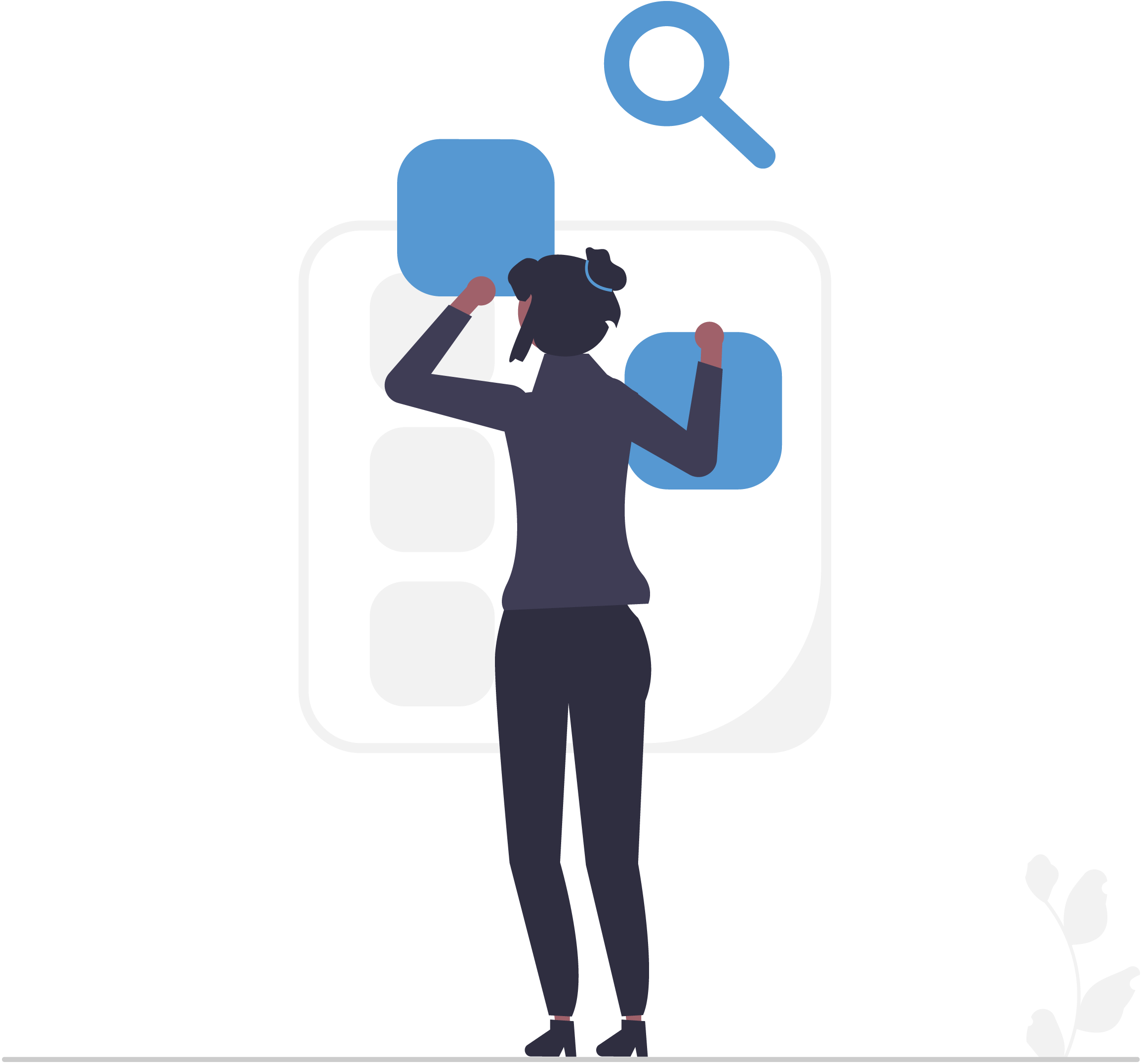 Illustration of a person searching for items on a small screen