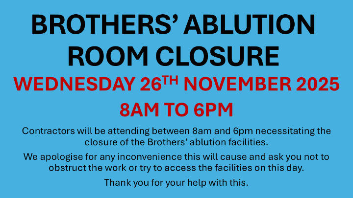 ablution room closure Nov 25