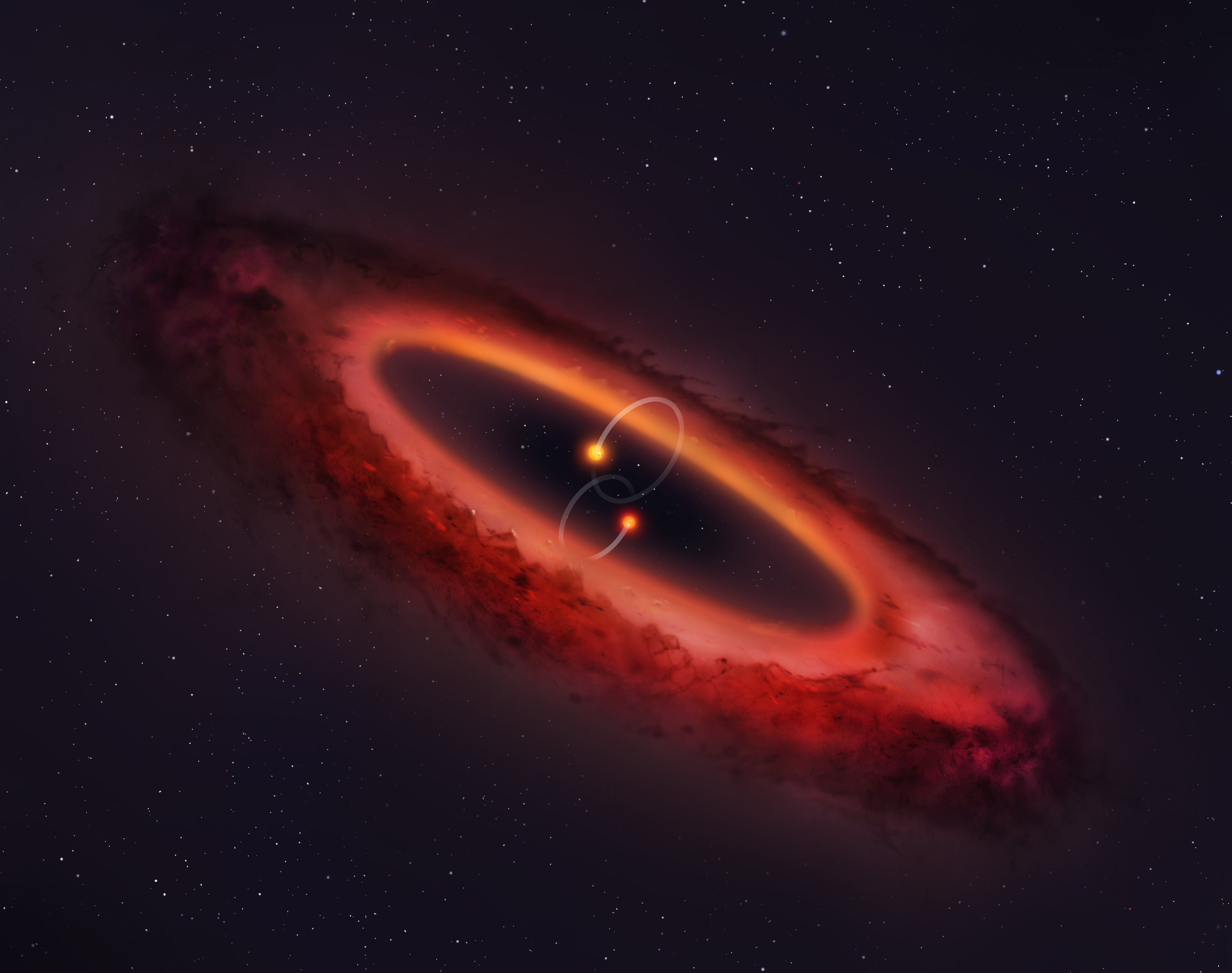 Dobbeltstjerneparret og dens protoplanetare støvskive
