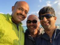 The three researchers from left: Professor Madhusudhan Venkadesan, Professor Mahesh Bandi and Professor Shreyas Mandre