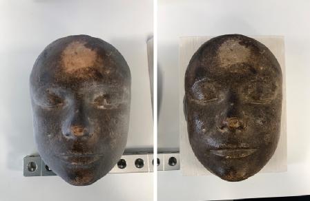 Caption: Left is the 3D print, right is the original death mask Credit: WMG, University of Warwick
