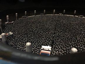 A view of DESI’s fully installed focal plane, which features 5,000 automated robotic positioners, each carrying a fibre-optic cable to gather galaxies’ light. Credit: DESI Collaboration