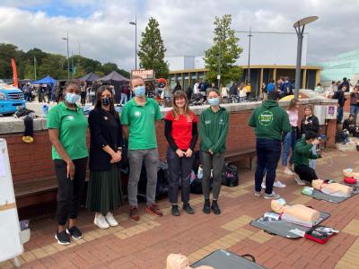 Jade Wilmot (Resuscitation for Medical Disciplines Society) and their team, Dr Jane Bryan (Community Values Education Programme) and representatives from the Warwick Life Saving Society and the Warwick First Aid Society.