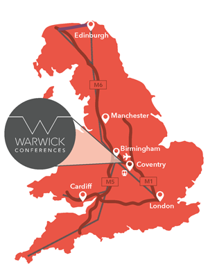 Doodle map showing the location of Warwick Conferences, a conference venue Coventry.
