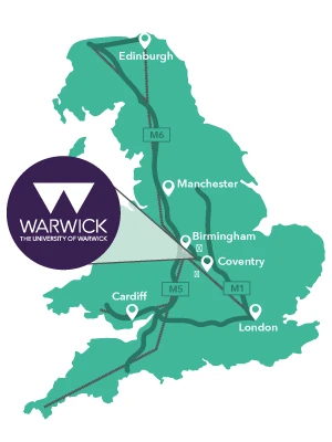 Doodle map showing the location of Warwick Sport in the heart of Coventry.