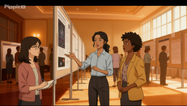 Ai generated image of people viewing research poster exhibtion