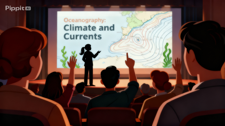 AI generate image of Audience watching presenters present their research on stage