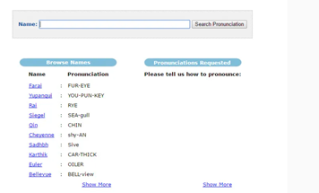 screen shot of Pronounce Names webpage 