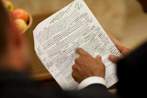 Obama typed speech with lots of handwritten edits