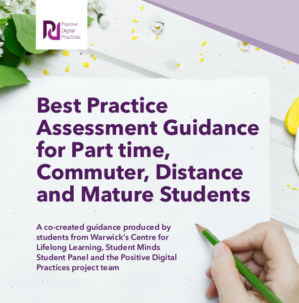 Front page of guidance with text saying Best Practice Assessment Guidance for part time, commuter, distance and mature students