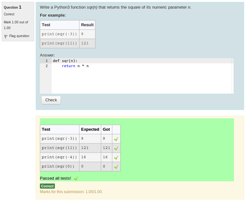 Example of a coderunner quiz question