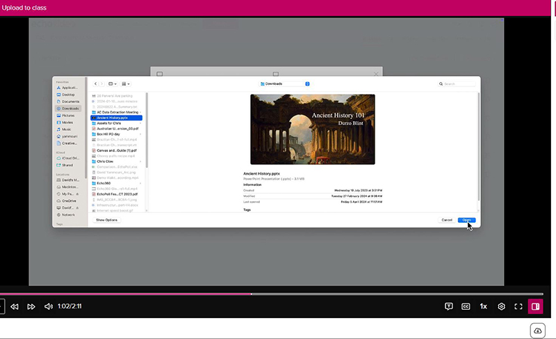 This image shows a screenshot of the Upload feature in EchoVideo