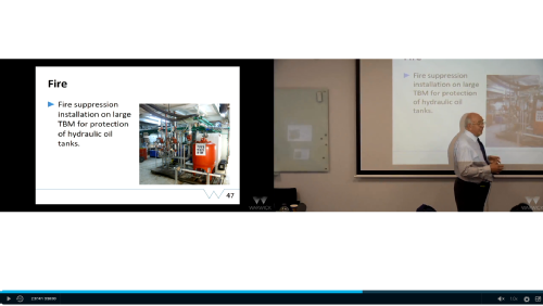 A PowerPoint presentation on the left and video of lecturer delivering the lecture on the right