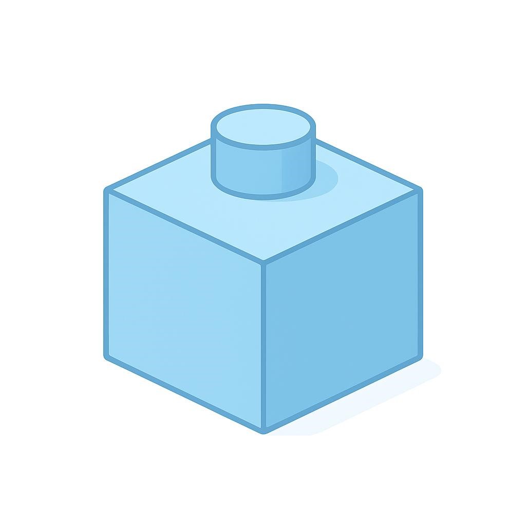 A single light‑blue, LEGO‑style cube with one circular stud on top, shown in a simple isometric illustration on a white background.