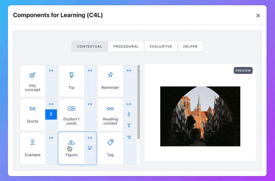  A screen titled “Components for Learning (C4L)” showing a grid of selectable component icons