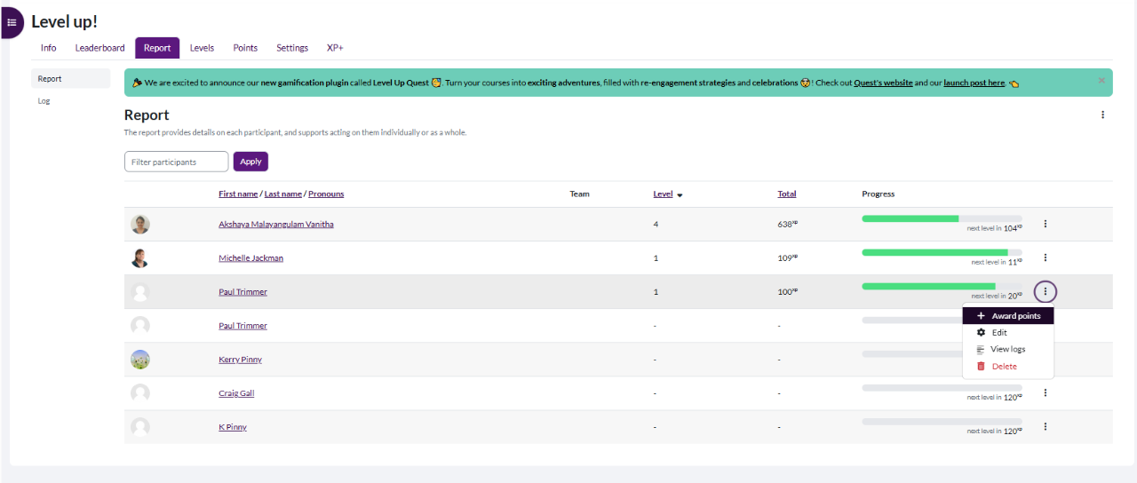 award points manually