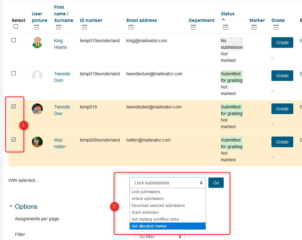 Select participants to allocate markers