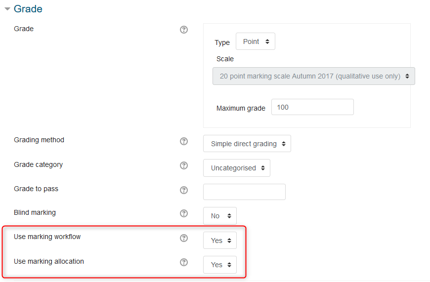 Set use marking workflow and allocation to yes