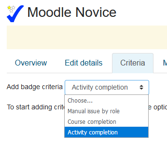 Choose criteria for awarding badges