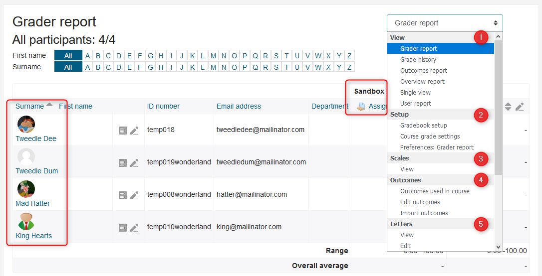 Grader report and drop down menu