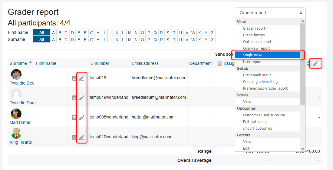 Accessing single view from the grader report