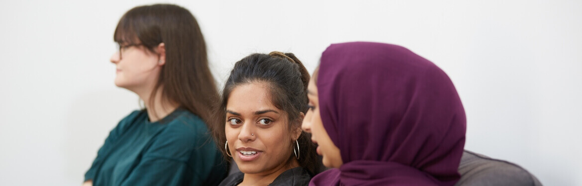 Students in conversation at Warwick accommodation