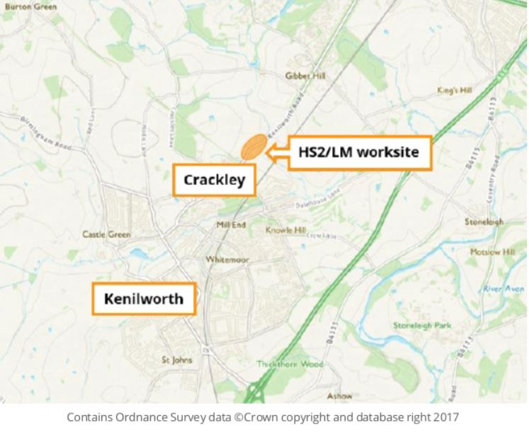 A map showing the area affected by HS2 work