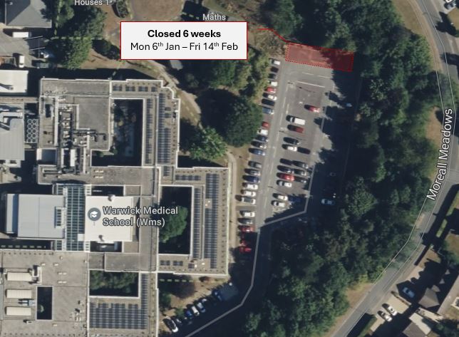 A map of the Gibbet Hill East car park showing the location of the car park closure.