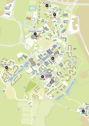 Map of campus Shuttlebus stops