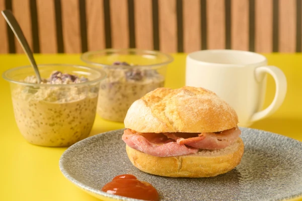 A breakfast bap and a granola pot