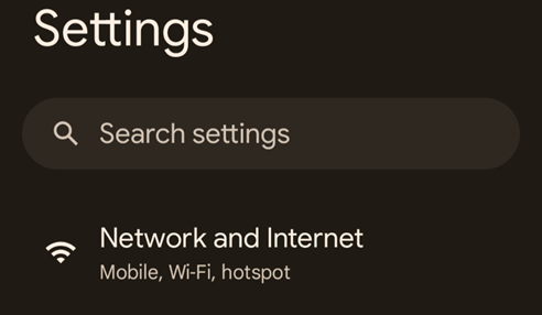 The Android 14 Network and Internet settings screen